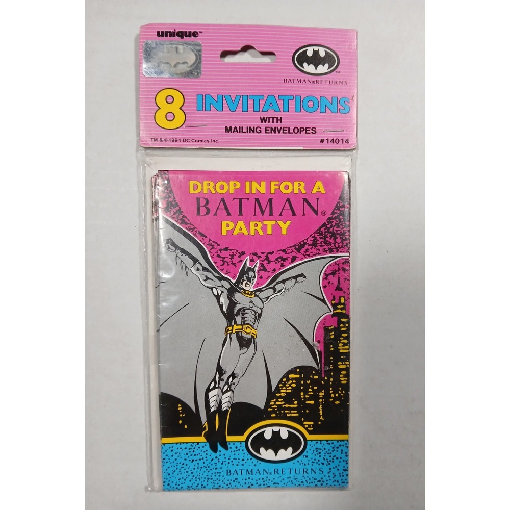 Vintage Licensed Batman Returns Superhero Birthday Party‎ Invitations 8-Pack